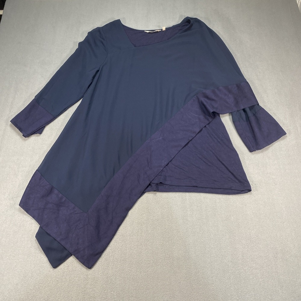 Soft Surroundings Adler Cape Tunic Large Navy Blue Chiffon Asymmetric Lagenlook